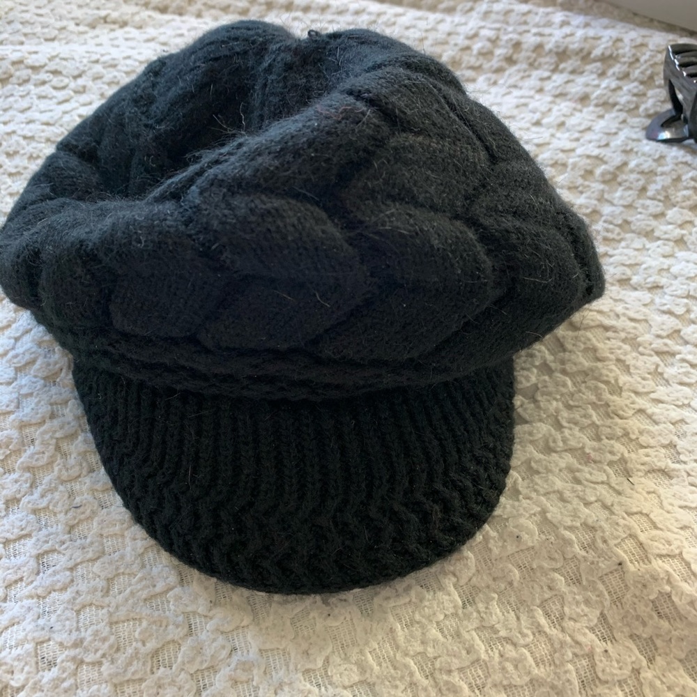 Black Knitted Cap Hat Visor